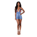 Sexy Lady Fashion Style Embroidery Denim Slim Deep V Floral Rompers