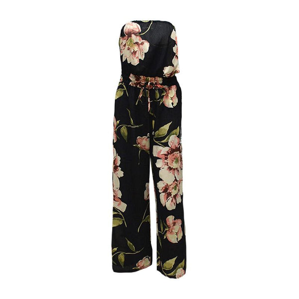 Fashion Women Trendy Style Floral Printed Elastic Slim Summer Vacation Jumpsuits