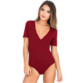 Women New Design Sexy Solid Color V Collar Short Sleeves Bodysuits