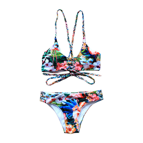 New Arrival Sexy Lace Up Pattern Multicolor Printed Handmade Fashion Swimsuits For Women