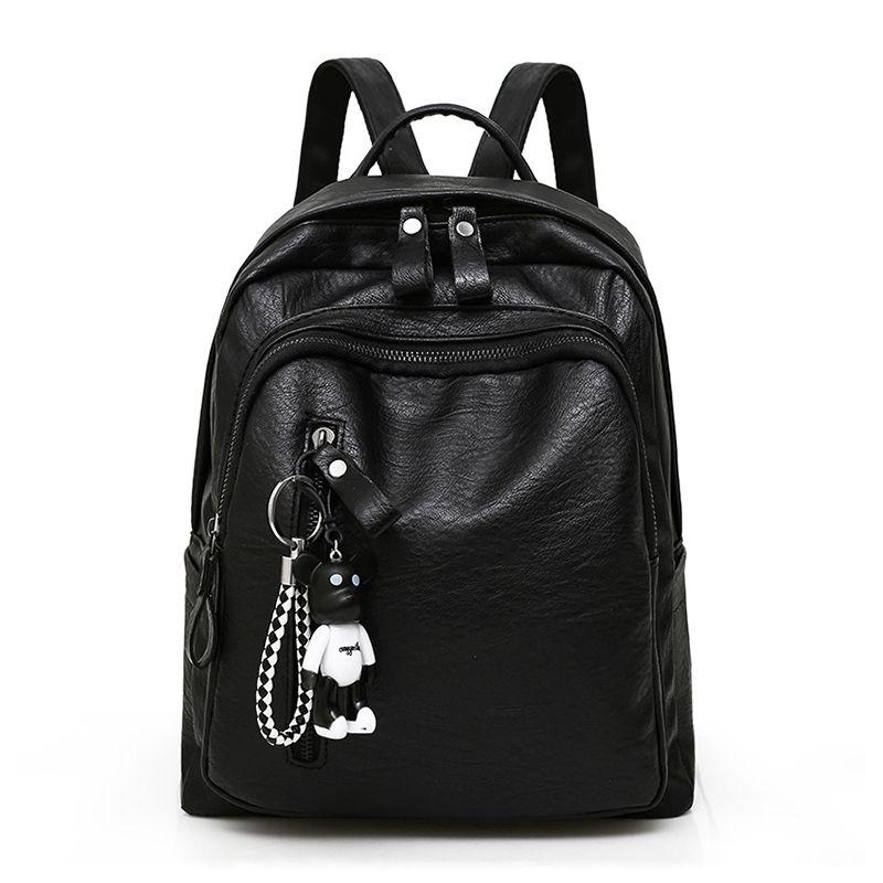 Casual Fashion Little Bear Pendant Multifunction Division Pockets Large Capacity PU Leather Backpacks