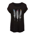 Woman New Fashion Casual Feather Printed O-Neck Cotton T-shirts With Acrylic Diamonds