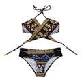 Fashion Women Retro Ethnic Totem Printed Unique Wrapped Lace Up Design Two-pieces Swimsuit