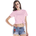 Lady Solid Color Simple Fashion Style Hemline Bowknot O-Neck Casual T-shirts