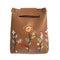Women New Arrival Retro Ethnic Style Handmade Embroidery Flowers PU Leather Bucket Shape Crossbody Bag
