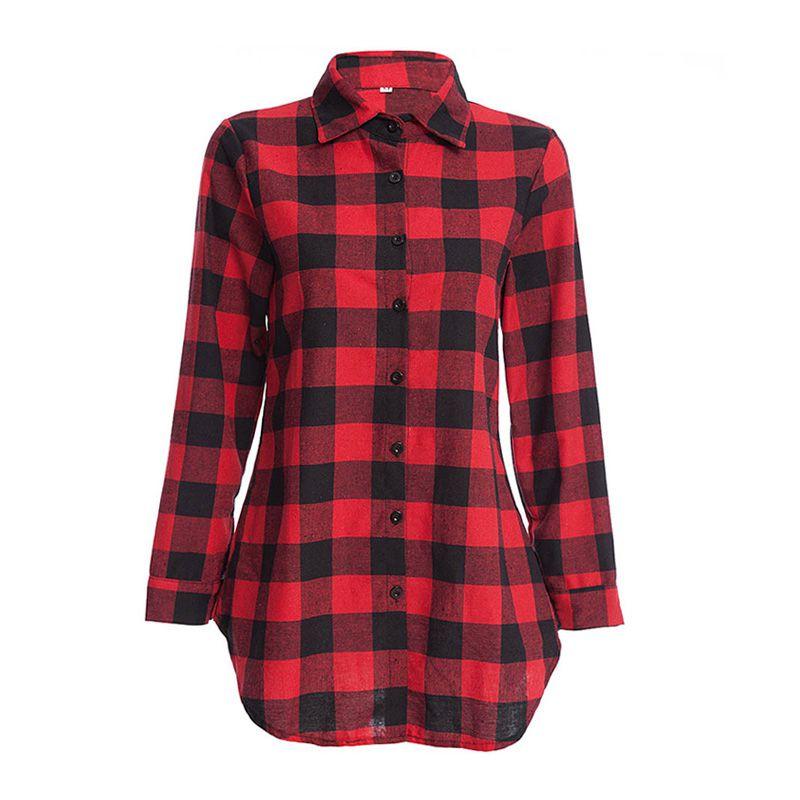 Woman New Arrival Plaid Block Color Loose Casual Long Sleeves Cotton Blouses