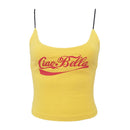 Female Fashion Style Red Letters Printed Off Shoulder Straps Yellow Camisole