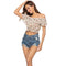 Female Fashion Style Little Flowers Printed Off Shoulder Short Sleeves Flouncing Blouses