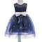 Children Girl Dress Design Moon Star Pattern Dark Blue Bowknot Decoration Cotton Embroidered Dress