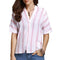 Woman Fashion Stripes Style Deep V-Neck Short Batwing Sleeves Single Breasted Blouses