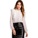 Female Simple Style Solid Color Stand Collar Long Sleeves Flouncing Blouses