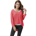 Ladies Trendy Style Solid Color Loose Irregular O-Neck Long Sleeves T-shirts