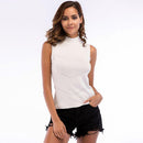 Woman Simple Style O-Neck White Turtleneck Knitted Slimming Sleeveless Tops