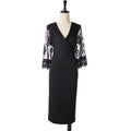 Lady Sexy Fashion Hollow Out Black Lace V Neck Long Sleeves Plus Size Dress