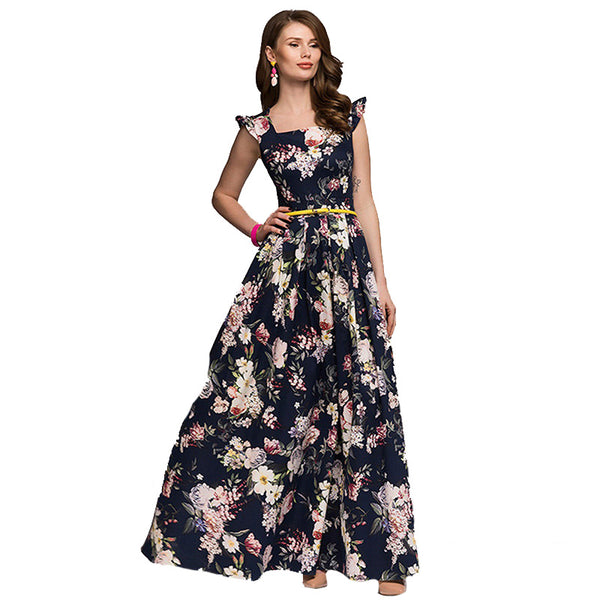 Hot-Selling Sale Women Trendy Floral Printed Big Hem Vintage Long Dress