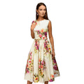 Hot Summer New Design Elegant Lady Slim Unique Floral Print Sleeveless Large Hem Dress