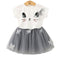 Kids New Arrival Cute Cat Printed Tees And Tutu Gauze Skirt 2Pcs Set