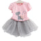 Kids New Arrival Cat Star Printed Tees With Flowers And Gauze Skirt 2Pcs Set