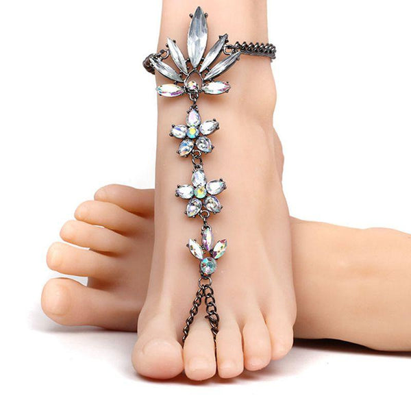 Lady New Arrival Creative Fashion Style Flower Shape Inlay Imitation Gemstones Alloy Anklets