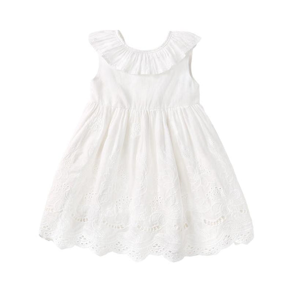 Kids New Arrival White Sleeveless Embroidered Cute Fashion Style Princess Dress