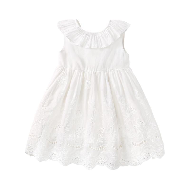 Kids New Arrival White Sleeveless Embroidered Cute Fashion Style Princess Dress