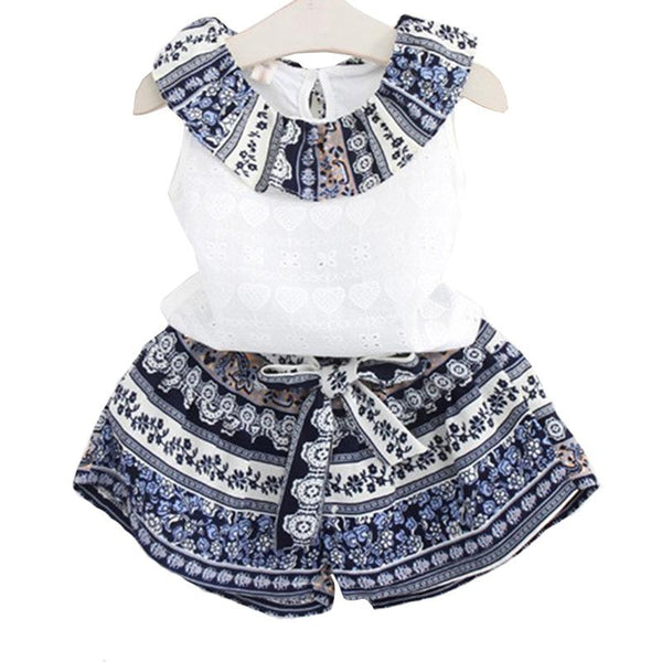 Kids New Arrival Hot Sale Ethnic Style Tank Tops And Bow Knot Shorts 2Pcs Set