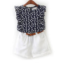 Kids Hot Sale Fashion Sleeveless Flowers Printed Tops And Shorts With Belt 3Pcs Set