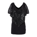 Hot Sale Sexy Glitter Fashion V-Neck Sequins Splicing Batwing Sleeves Cold Shoulder Design Blouses For Women