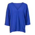 Loose Graceful Casual Medium Sleeves Zipper Deep V-Neck Women Tops Blouses