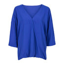 Loose Graceful Casual Medium Sleeves Zipper Deep V-Neck Women Tops Blouses