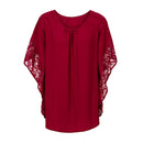 Latest Design Fashion Elegant Loose Elastic Lace Splicing Batwing Sleeve Long Tops