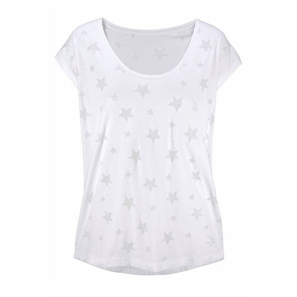 Hot Sale Casual Fashion Round Neck Short Sleeves Stars Printed Women Blouses For Beach Holiday