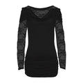 Hot Sexy Fashion Long Sleeves Heaped Collar Lace Splicing Slim Women Tops Design Long Cotton Blouses