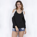 Elegant Trendy Round Neck Lace Splicing Cold Shoulder Long Sleeves Cotton Blouses Tops