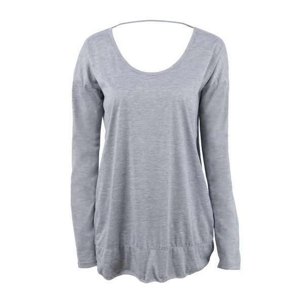 Latest Long Tops Designs Girls Loose Plus Size "U" Shape Backless T-Shirt Design Blouses