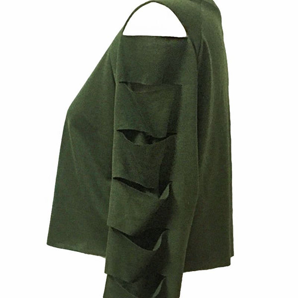 Hot Sale Pure Color Round Neck Short Crop Design Long Sleeves With Hole Cutting Design Women Hoodies