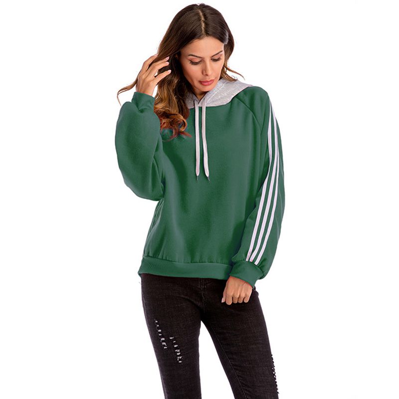 Fashion Hot Sale College Style Loose Plus Size Drawstring Hat Design Stripes Hoodies For Women