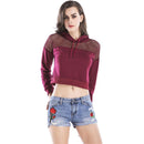 Fashion Drawstring Hat Hollow Out Shoulder Women Crop Tops Design Sweatshirts In Sport Casual Style