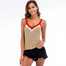 Female New Fashion Sexy V-Neck Block Color Knitwear Hollowed Out Slimming Camisoles