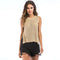 Lady Solid Color O-Neck Sexy Thin Hollowed Out Knitted One Side Split Tank Tops