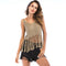 Lady Trendy Creative Design Solid Color Backless Slimming Hollowed Out Knitwear Tassel Camis