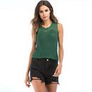 Lady Simple Style Solid Color O-Neck Hollowed Out Slimming Knitted Tank Tops