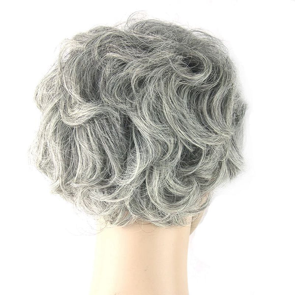 Modern Lady Daily Use Fashion Granny Grey High Temperature Fiber Curly Bob Short Hair Wigs