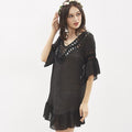 Woman Trendy Style Black Handmade Crocheted Hollowed Out Swimsuit Bikini Loose Cover Ups