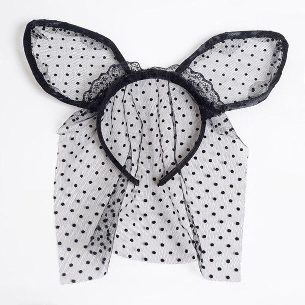 Woman New Arrival Party Cat Ears Shape Hairband Lace Small Dots Party Headband With Veil