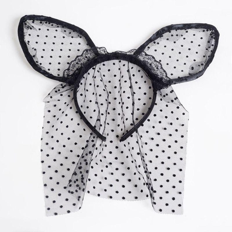 Woman New Arrival Party Cat Ears Shape Hairband Lace Small Dots Party Headband With Veil