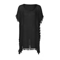 Female New Arrival Solid Color O-Neck Beach Loose Sun-protection Cover Ups With Tassels