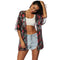 Female Black Sexy Style Peonies Printed Half Sleeves Sun-protection Beach Bikini Cover Ups