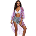 Female New Arrival Purple Sexy Style Flowers Printed Irregular Sun-protection Loose Cover Ups