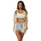 Female White Trendy Style Orchid Printed Half Sleeves Sun-protection Loose Casual Cover Ups